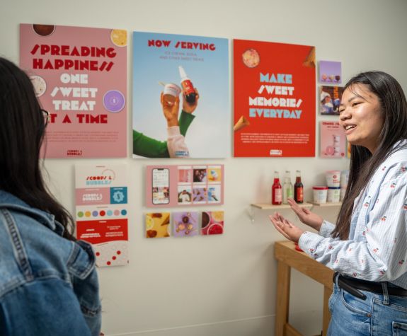 Students with graphics artwork