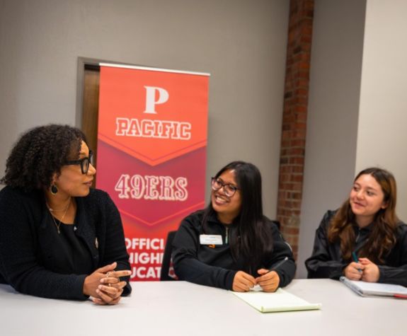 Christina Jefferson, senior director of inclusion and culture for the San Francisco 49ers, talks to Pacific students