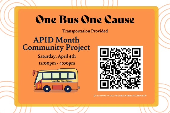 Community Event Volunteer Opportunity!  Join us on April 4 from 12 p.m. to 4 p.m. at the Cambodian New Year community event  for hands-on community service. The Volunteer Center will provide transportation to and from the event site.   Register today!  Contact the Volunteer Center at volunteercenter@pacific.edu with any questions.  Serve with heart. Serve with Pacific.