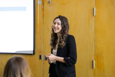 a woman presents to a classroom
