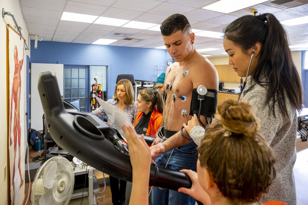 Student taking cardiac stress test
