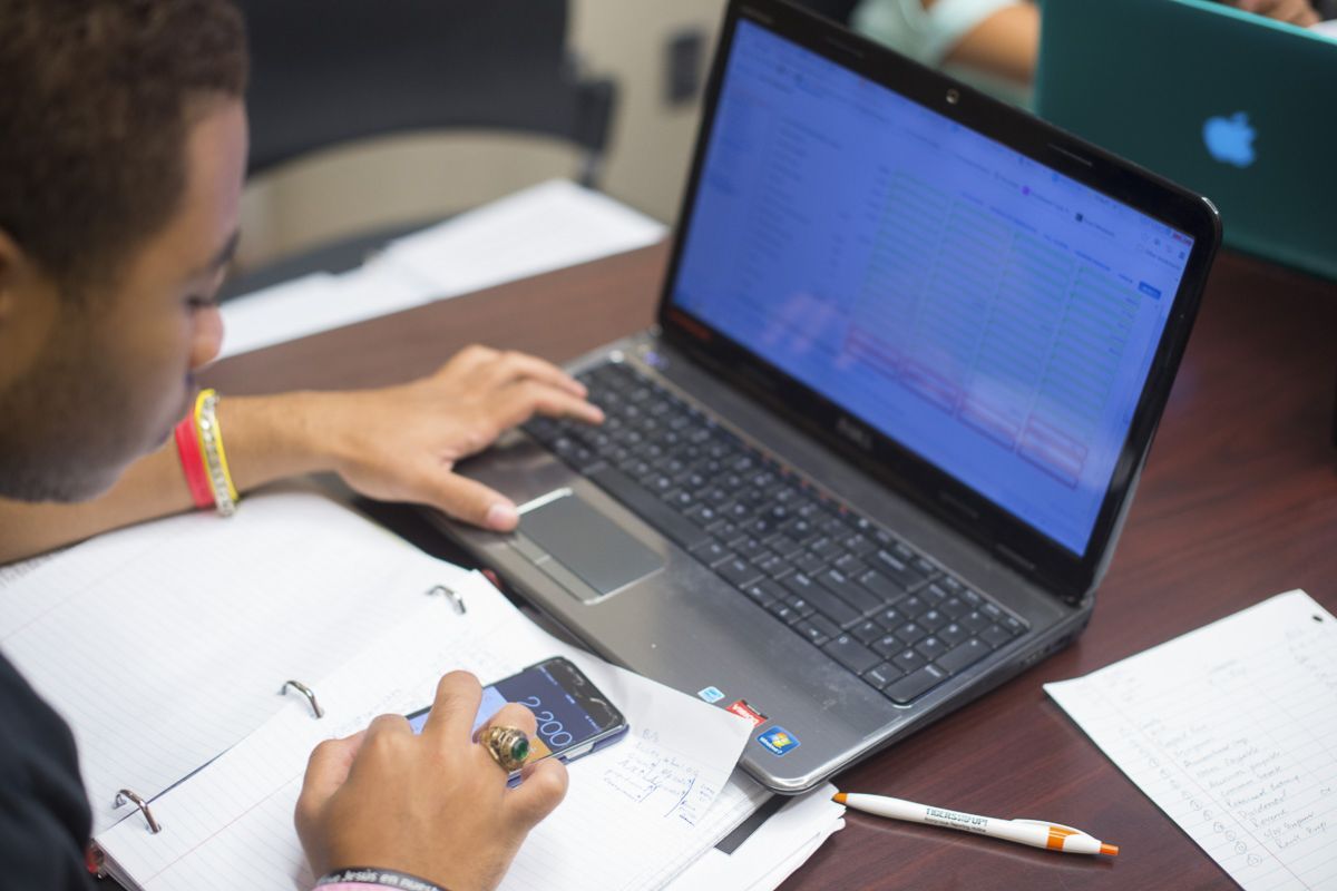 Eberhardt Student working on a laptop