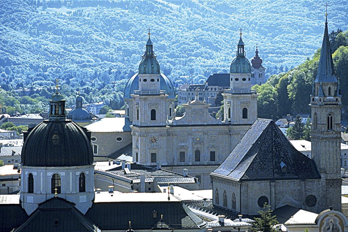 The skyline of old town Salzburg, Austria.