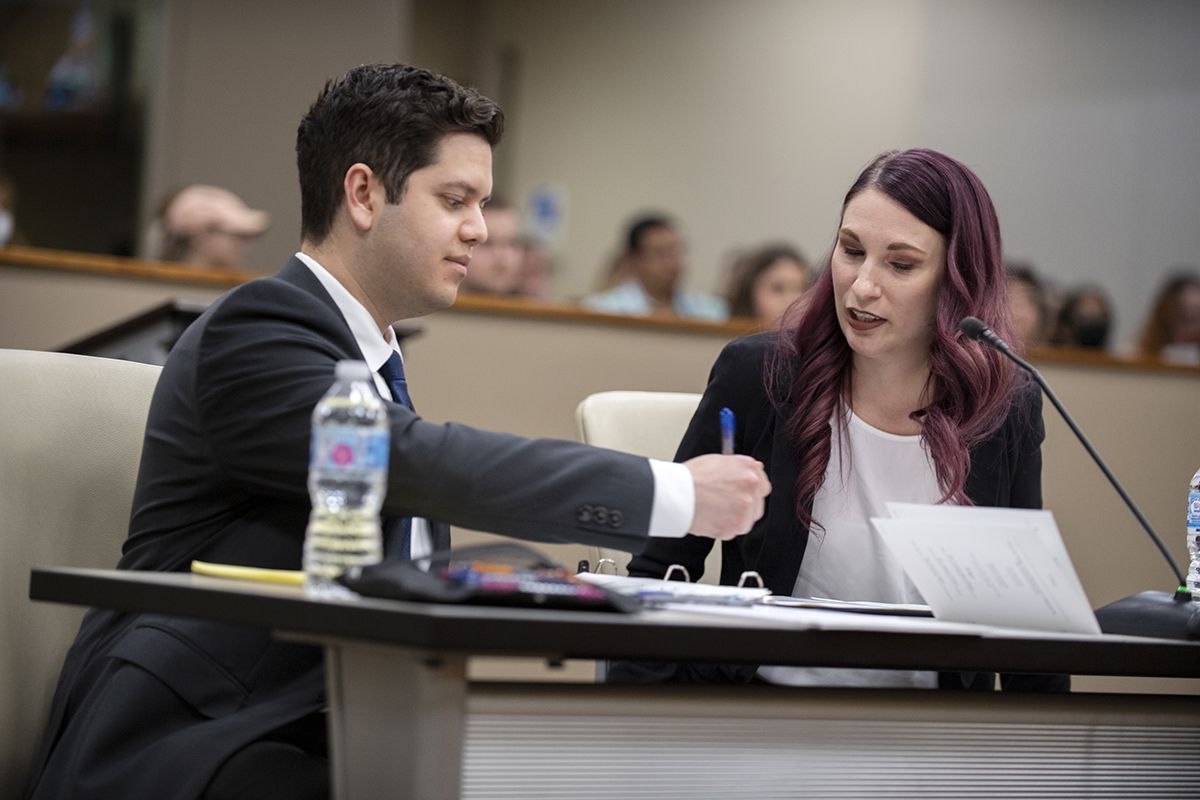 law students at a courthouse