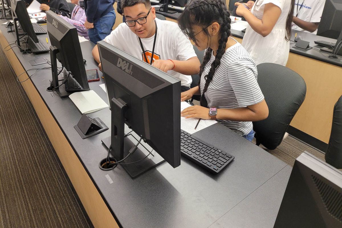Students designing a game