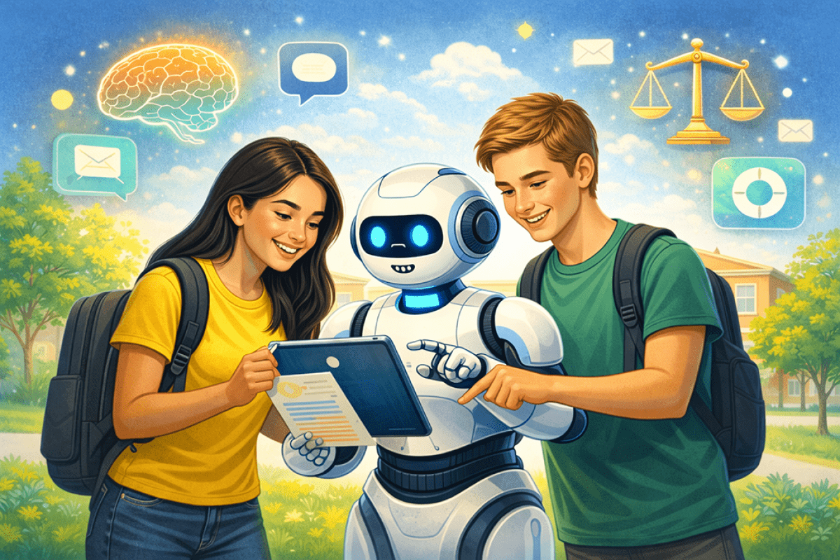 Students interacting with AI