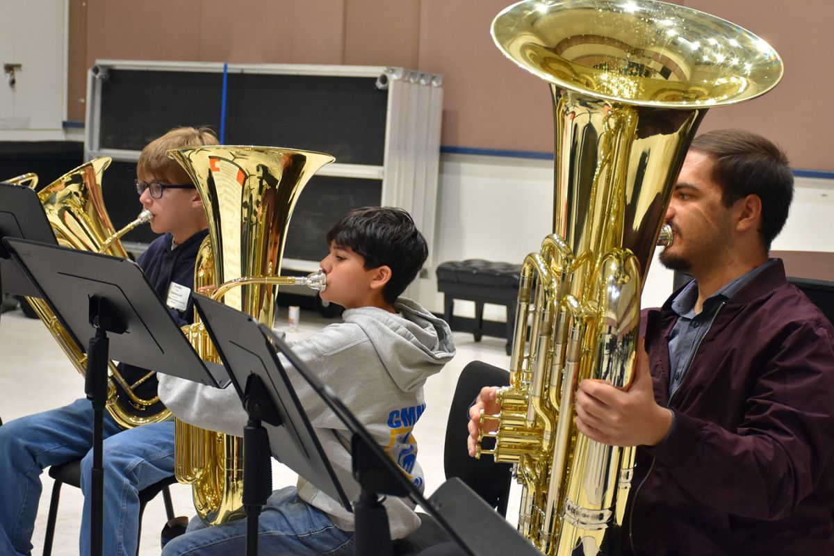 Brass day participants playing tubas
