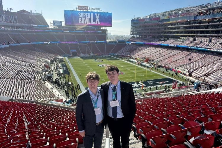 Sports management majors Miles Ryan '26 and Daniel Warman '26 