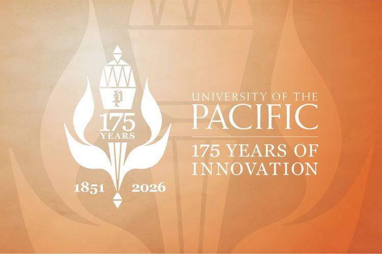 orange graphic with text that reads University of the Pacific 175 years of innovation