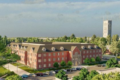 Rendering of the exterior of Southwest Hall.