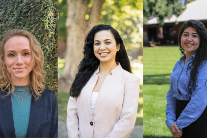 Three women pose for professional headshots.