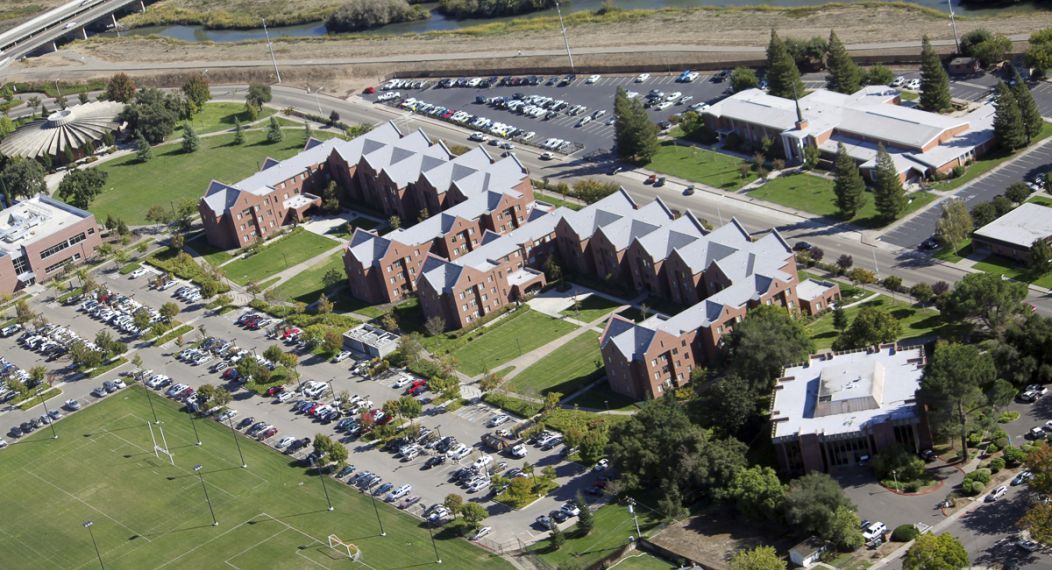 Chan family and Monagan Halls arial photo