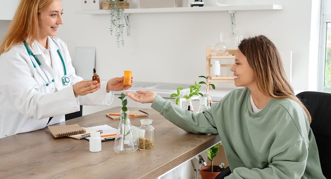 Pharmacist counseling patient on homeopathy