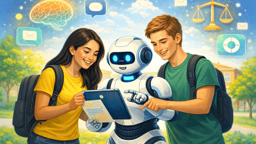 Students interacting with AI