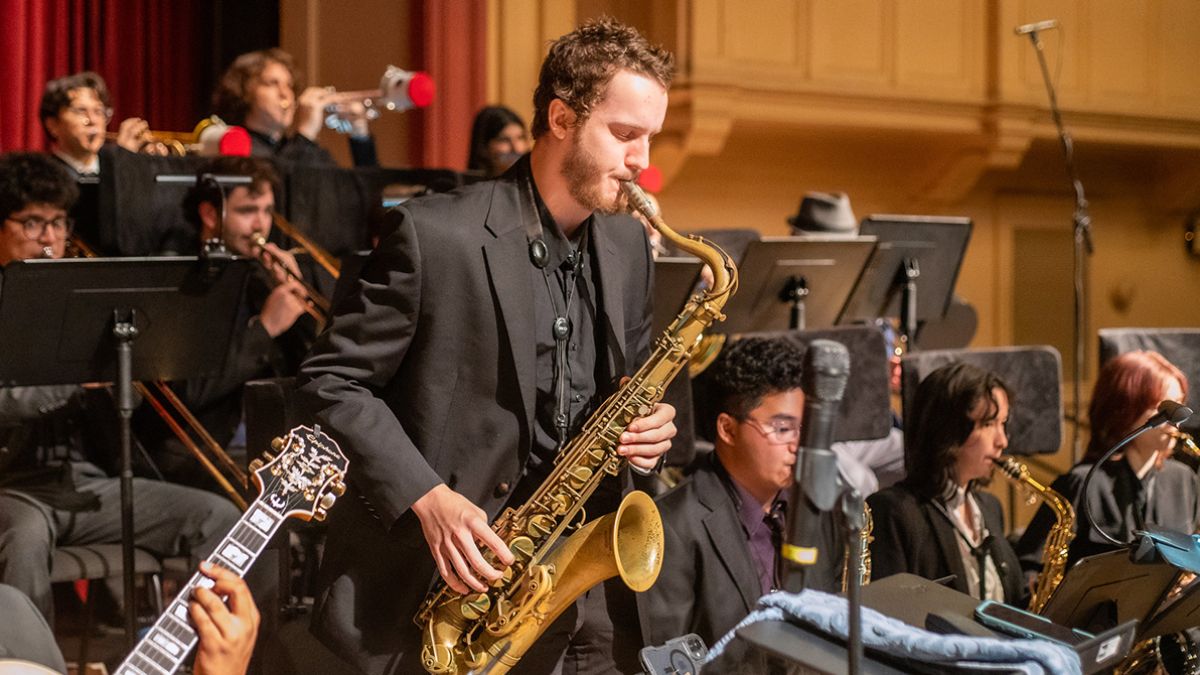 Jazz studies major playing the saxophone during a concert at University of the Pacific