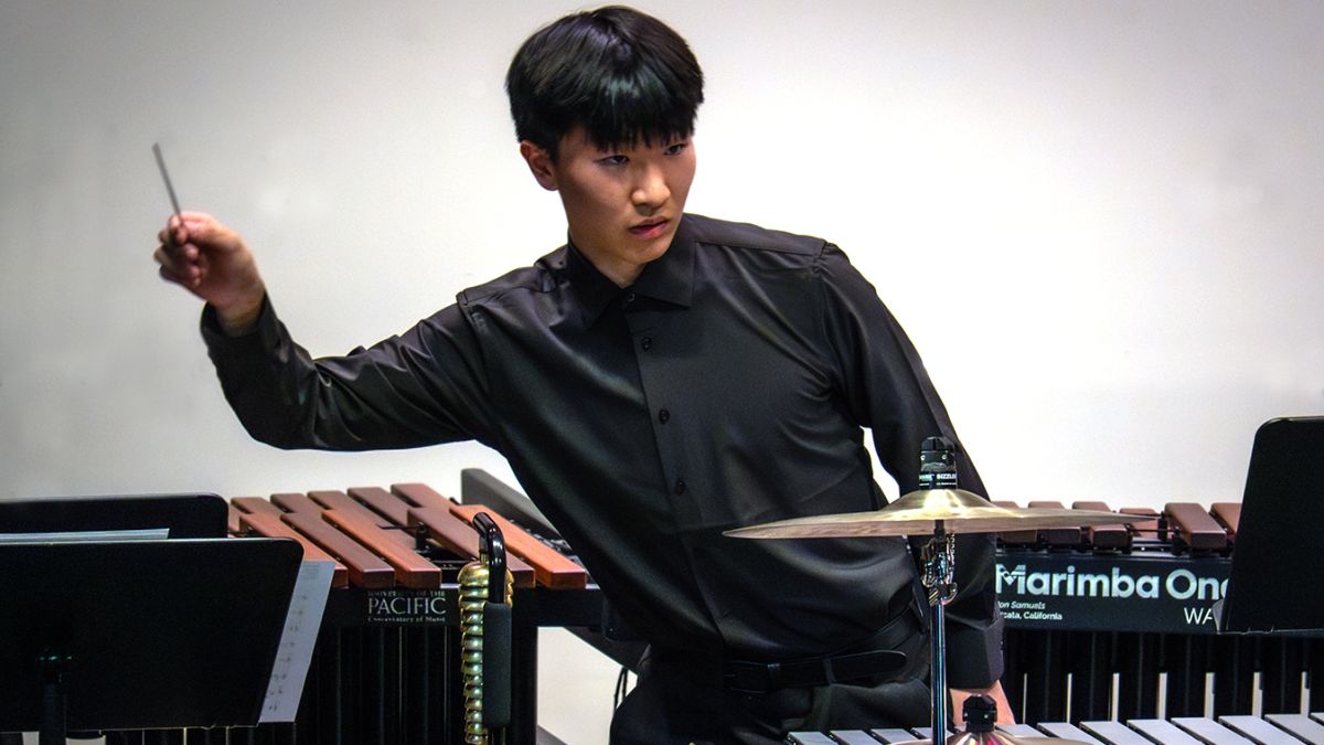 Student percussionist Casey Kim performs at University of the Pacific