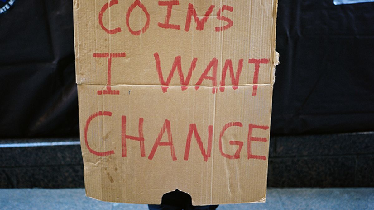 Handpainted sign keep your coins, I want change