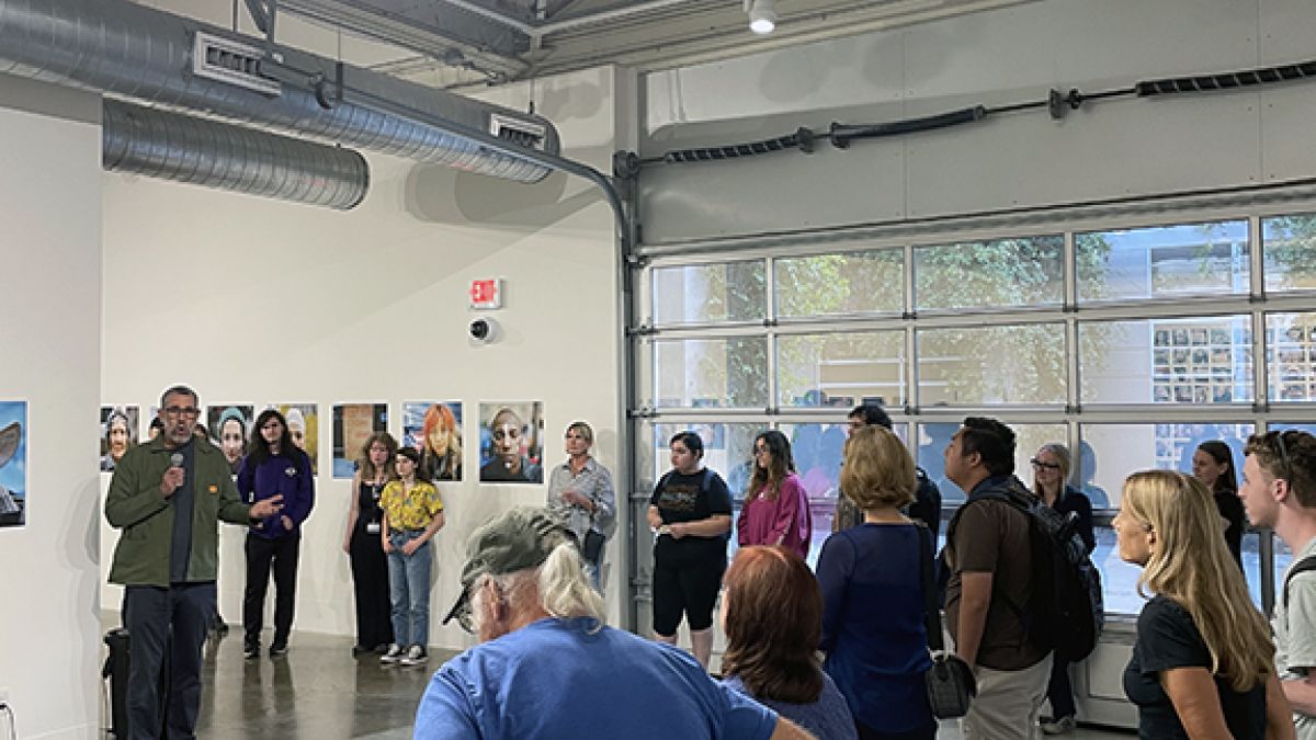 Artist speaking at reception
