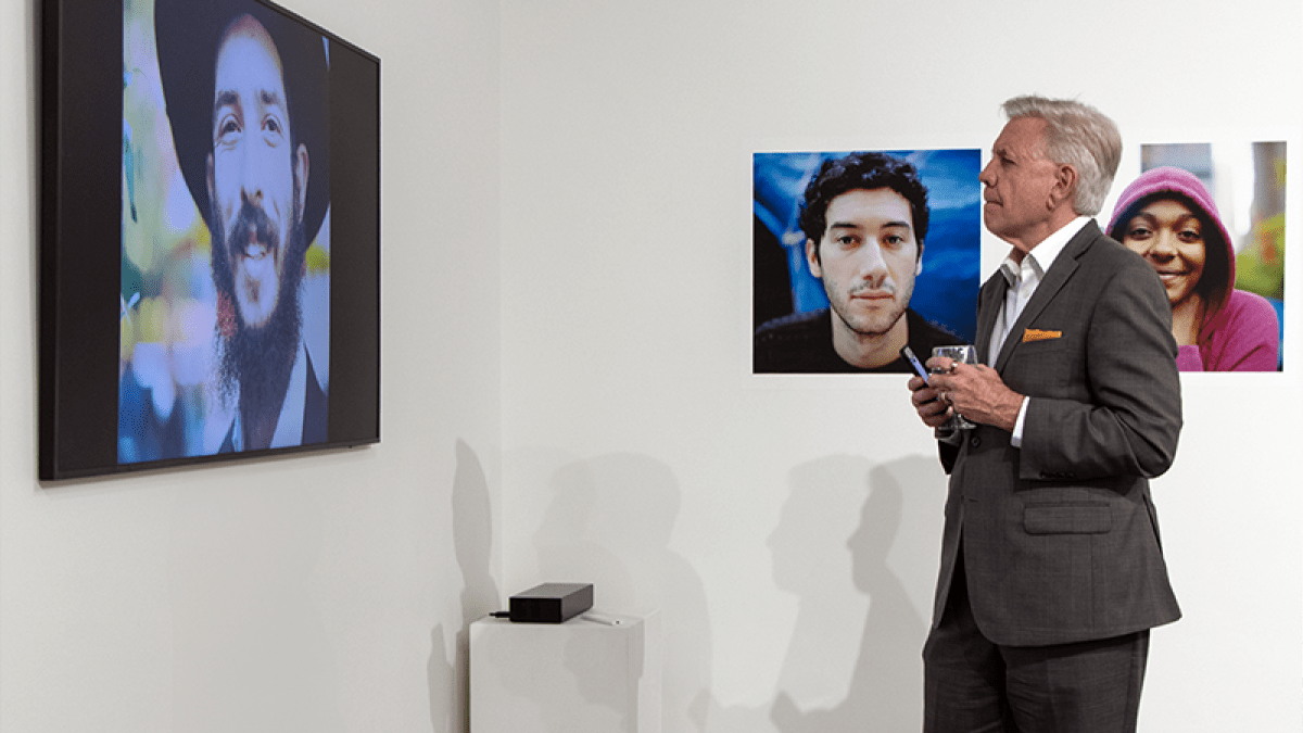 President viewing monitor in show