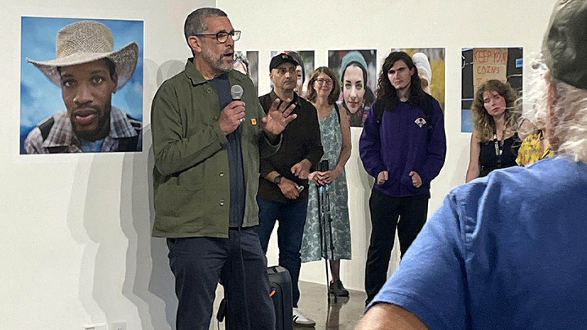 Artist speaking at reception