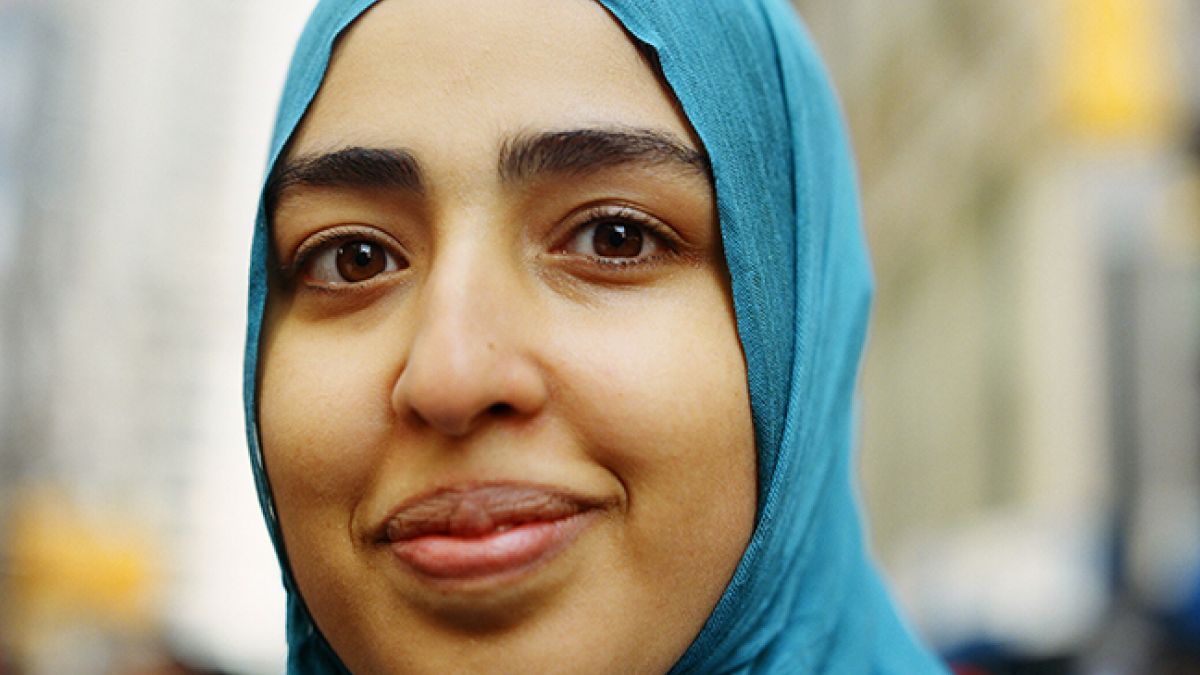 Woman in blue hijab